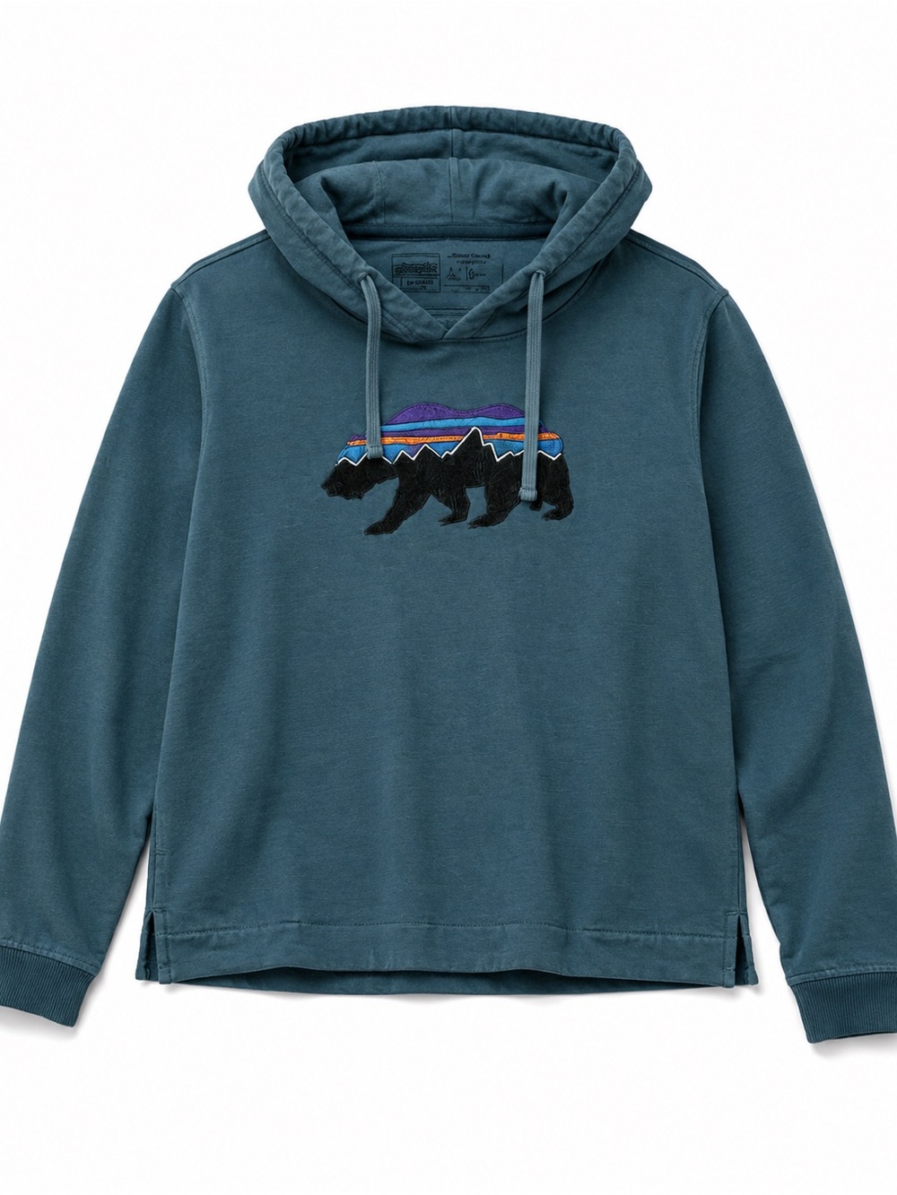 Patagonia Bear Graphic Hoodie Women’s Size S Blue Pullover Sweatshirt READ